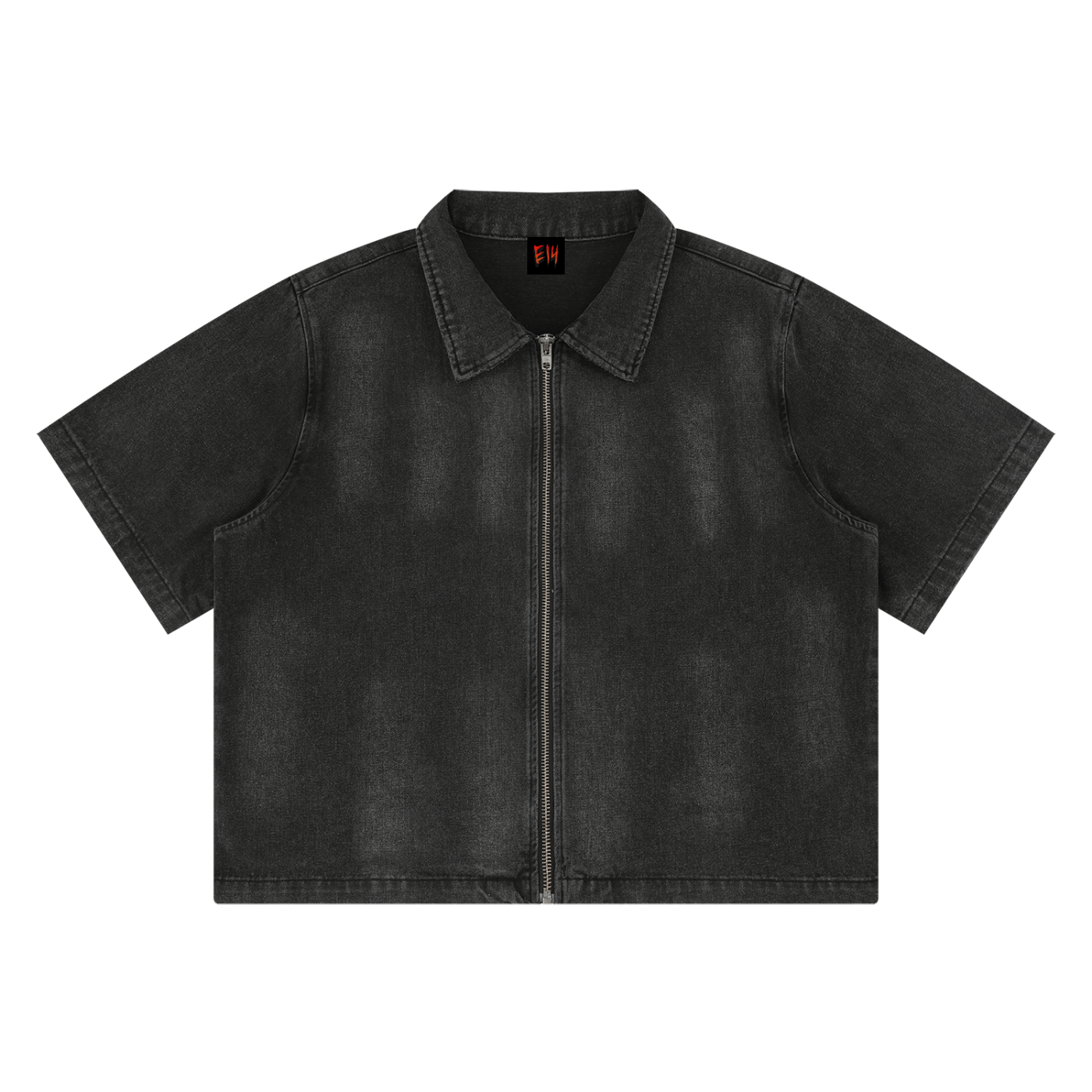 Unisex Vintage Washed Full-Zip Denim Shirt